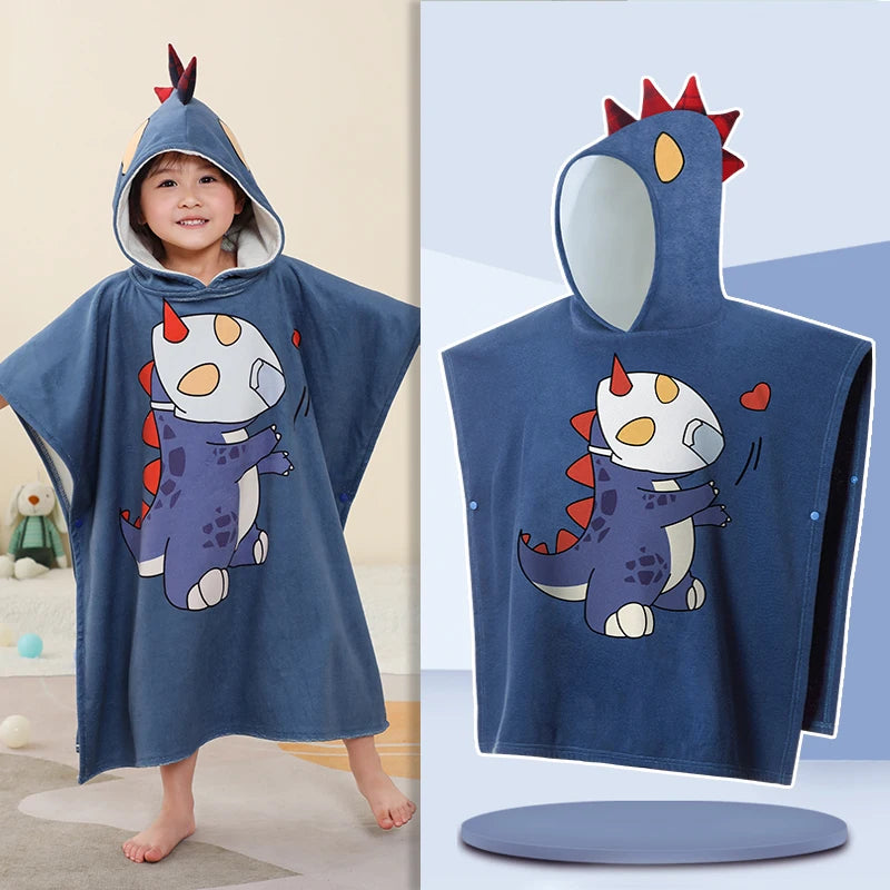 Kids Beach Poncho Towels,Absorbent Quick Dry,Children's Hooded Bathrobe for Boys Girls 3-12Years,Animal Cartoon Swim Bathing Cap