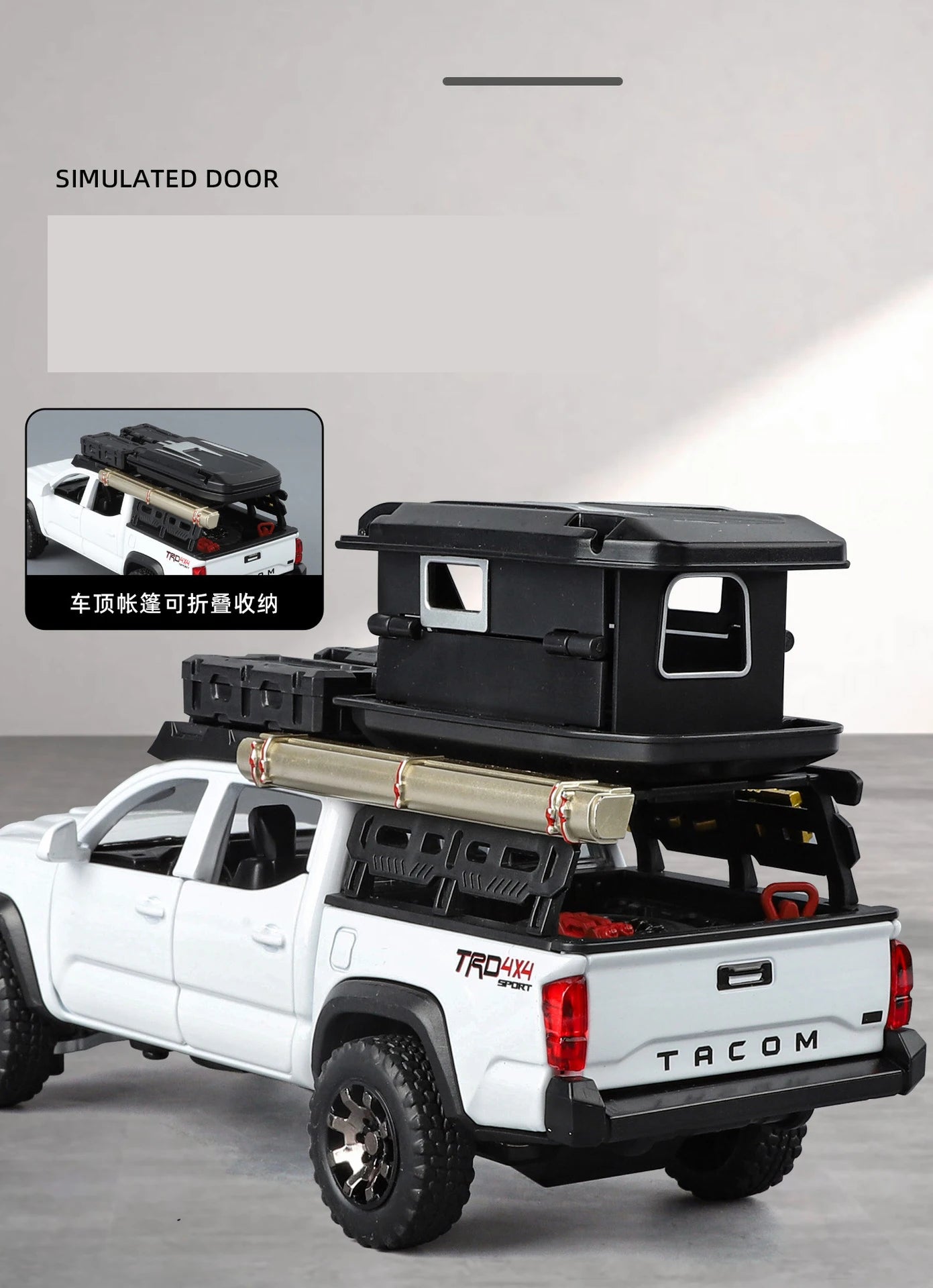 1/32 Tacoma Travel version Pickup Alloy Car Model Diecast Metal Off-Road Vehicles Car Model Sound Light Simulation Kids Toy Gift