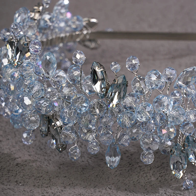 5 Colors Handmade Wedding Bride Luxury Red Blue Rhinestones Tiaras and Crowns Bridal Headband Costume Hair Accessories for Women