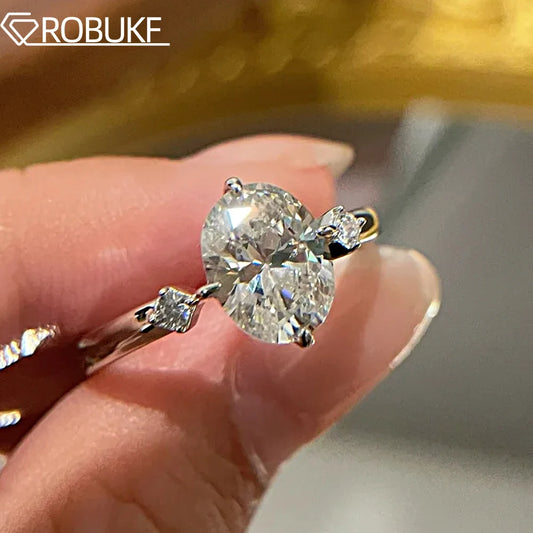 GRA Certified 2 Carat Moissanite Engagement Ring For Women Sparkling Oval Cut Lab Diamond 925 Sterling Silver Wedding Party Band