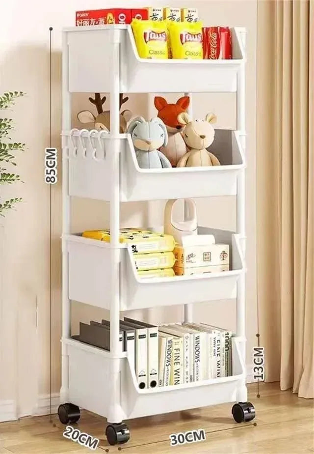 Trolley Storage Rack Multi-Layer Cart Movable Bookshelf Book Organize Rack with Wheels Portable Kitchen Bathroom Storage Cart
