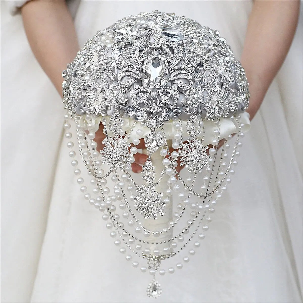 Luxury Silk Wedding Flowers Rhinestone Jewelry  Brooch Bouquet Bridal Wedding Dress Wedding Bouquet