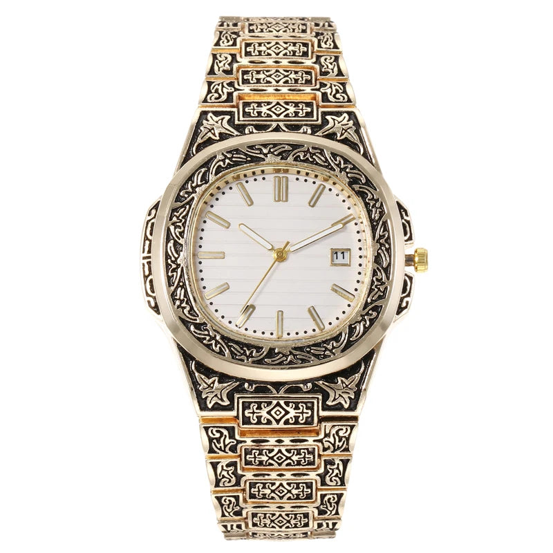 Fashion Luxury Brand Vintage Men Quartz Watches Flower Pattern Carving Wristwatch erkek kol saati męski zegarek часы ساعة يد