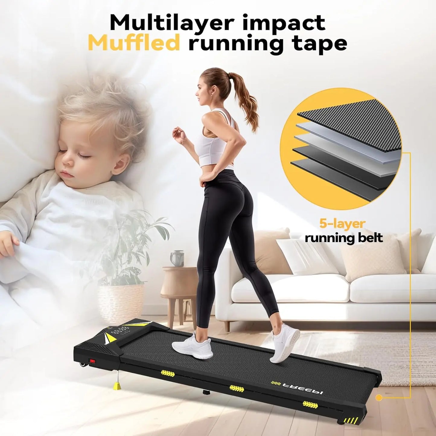 Under Desk Treadmill for Home Office,4 in 1 Treadmill for Walking Running