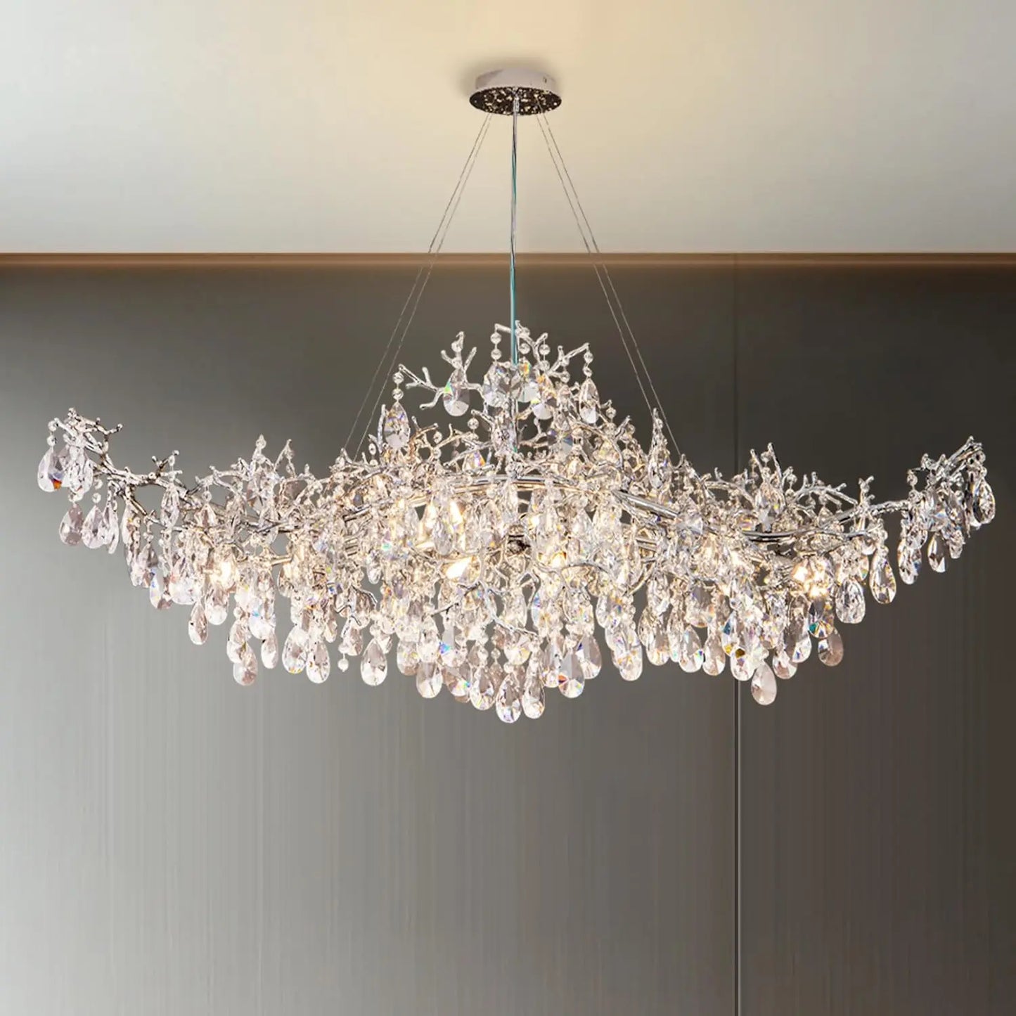 Luxury Modern Crystal Pendant Chandelier Hanging Living Room Lamp Dining Table Silver Branch Rectangular Chandeliers for Kitchen