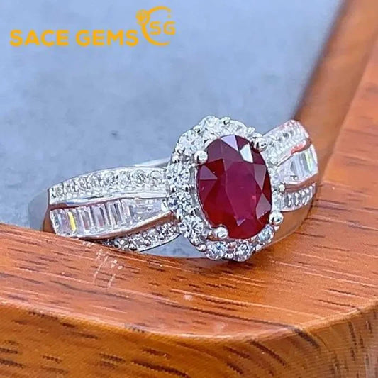 SACE GEMS Fashion Resizable 5*7MM Natual Ruby Rings for Women 925Sterling Silver Wedding Party Fine Jewelry Festival Gift