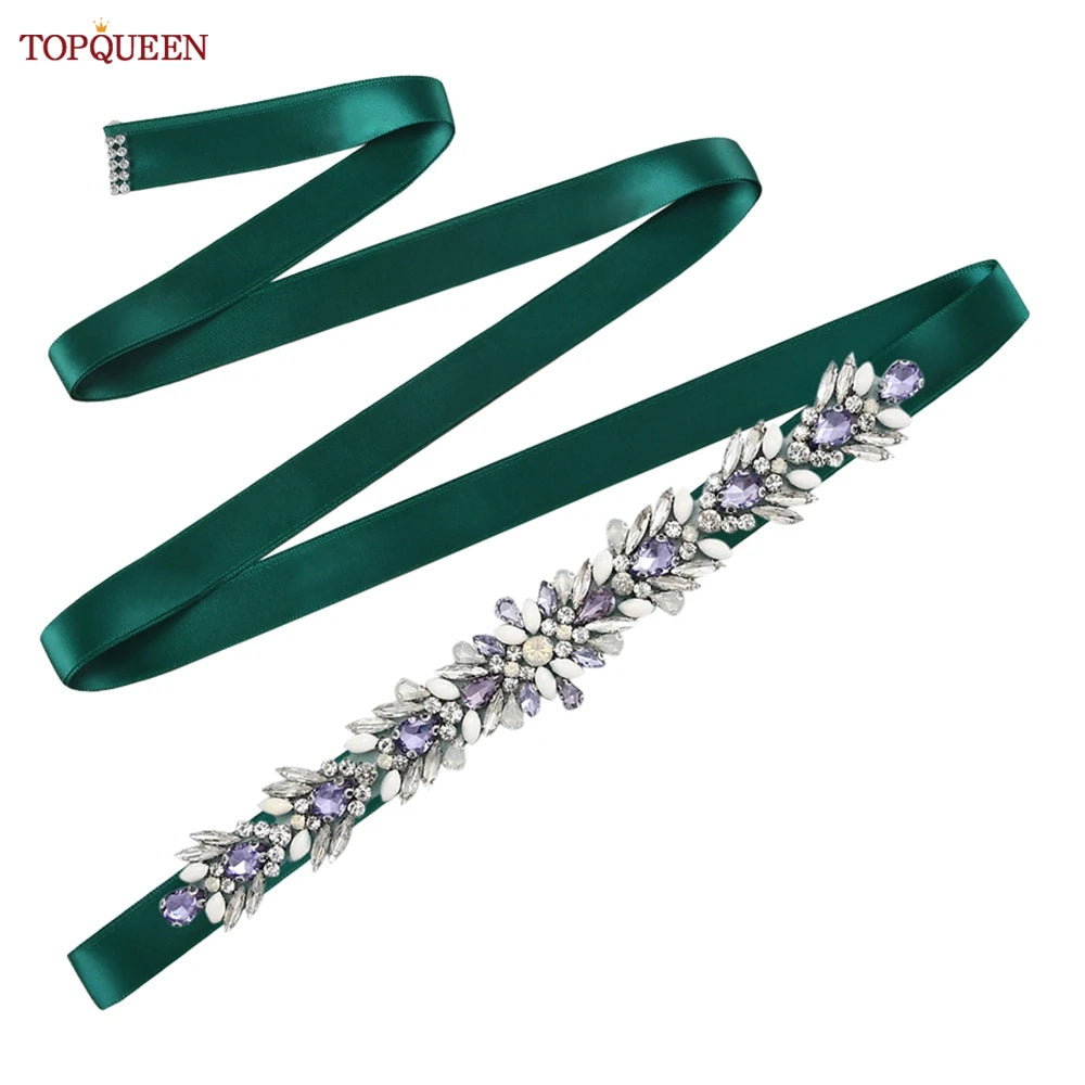 TOPQUEEN Bridal Dress Belt Wedding Accessories Women Evening Party Gown Girdles Lavender Rhinestone Opal Applique Sash S476-DZ