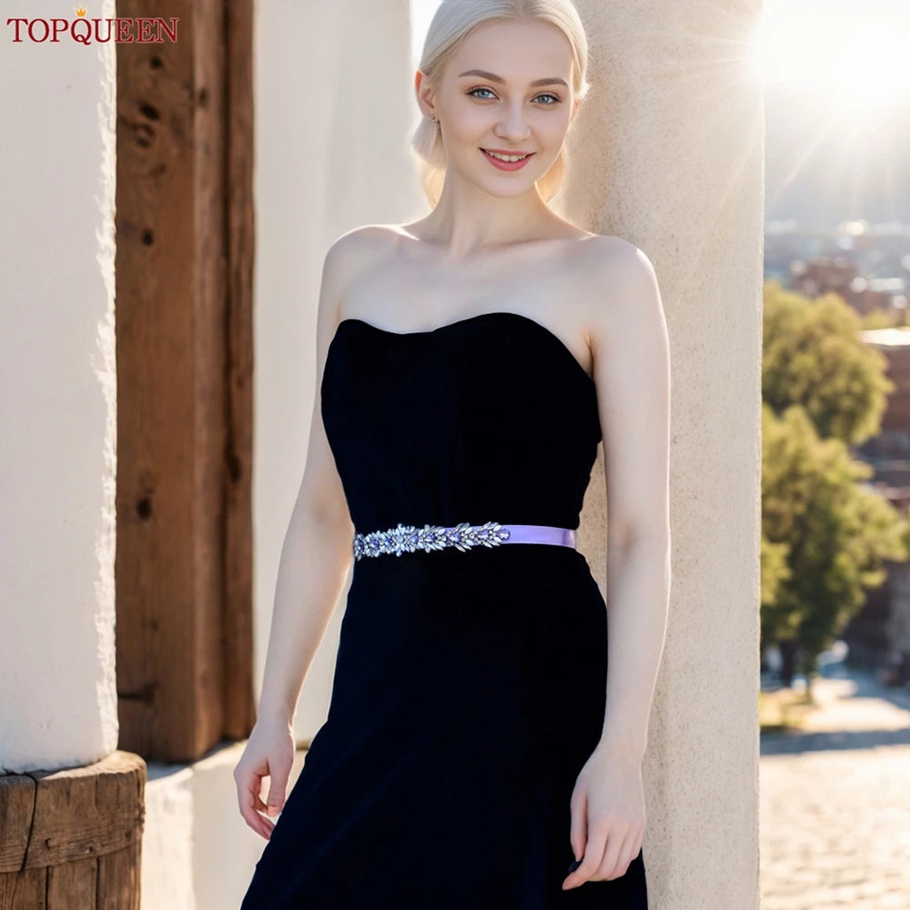 TOPQUEEN Bridal Dress Belt Wedding Accessories Women Evening Party Gown Girdles Lavender Rhinestone Opal Applique Sash S476-DZ
