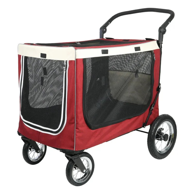 Large Dog Stroller Foldable Travel Portable Cat and Dogs  Strollers Strong and Durable Carriers Breathable Pet Products