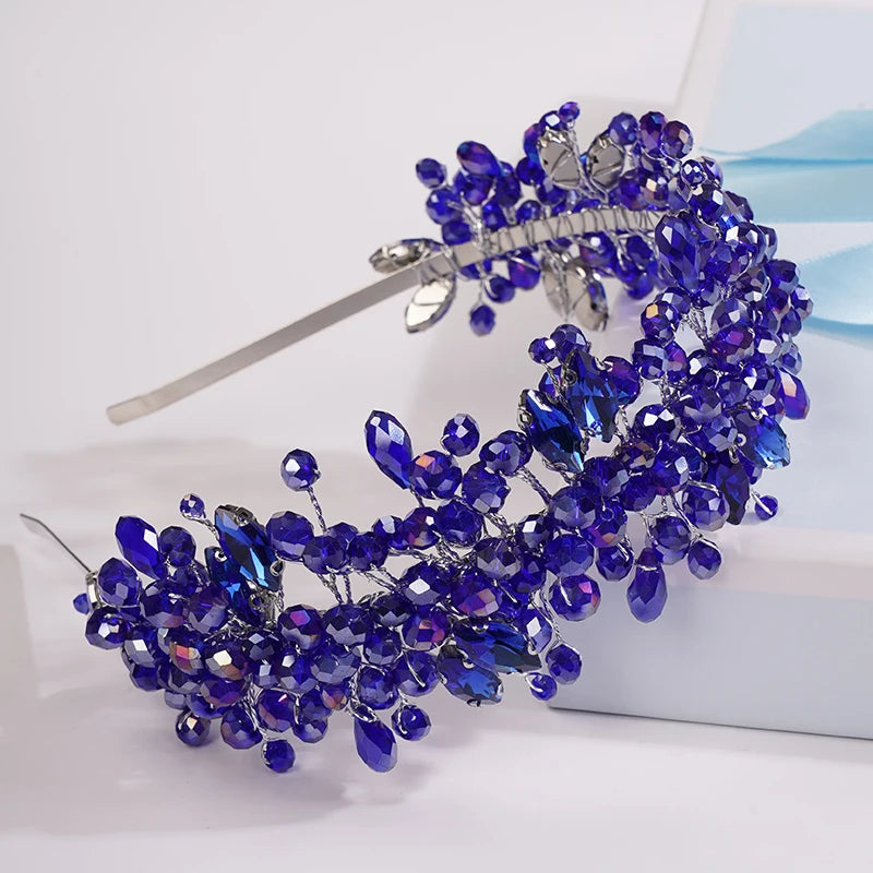 5 Colors Handmade Wedding Bride Luxury Red Blue Rhinestones Tiaras and Crowns Bridal Headband Costume Hair Accessories for Women