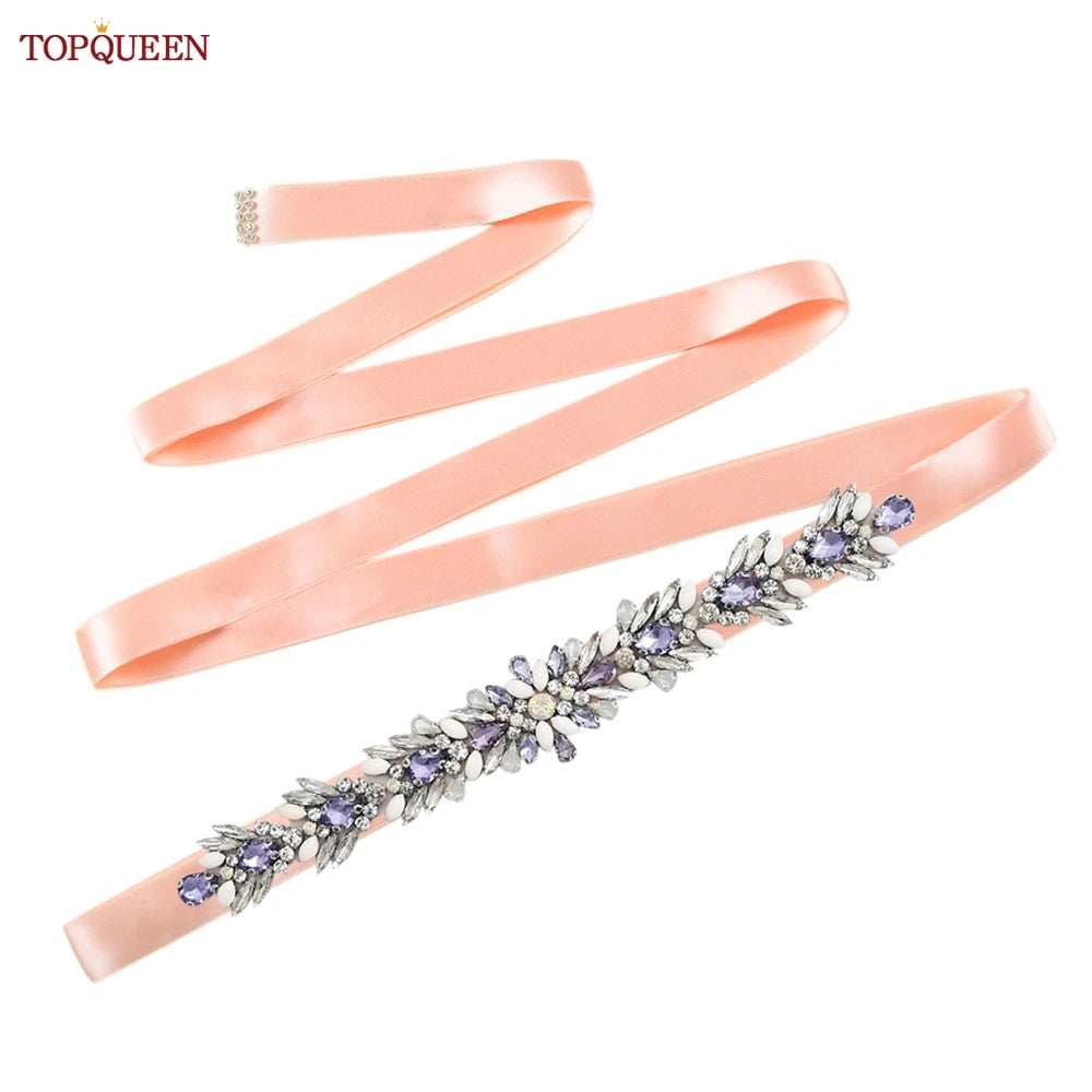 TOPQUEEN Bridal Dress Belt Wedding Accessories Women Evening Party Gown Girdles Lavender Rhinestone Opal Applique Sash S476-DZ