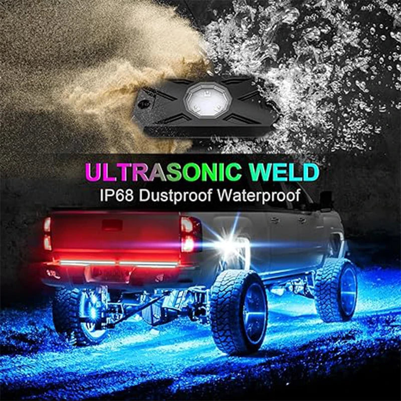 RGB LED Trail Rig Light Rock Lights 4/6/8 Pods Underglow App Remote Control Music Mode for Pickup ATV RZR UTV Chassis Lighting