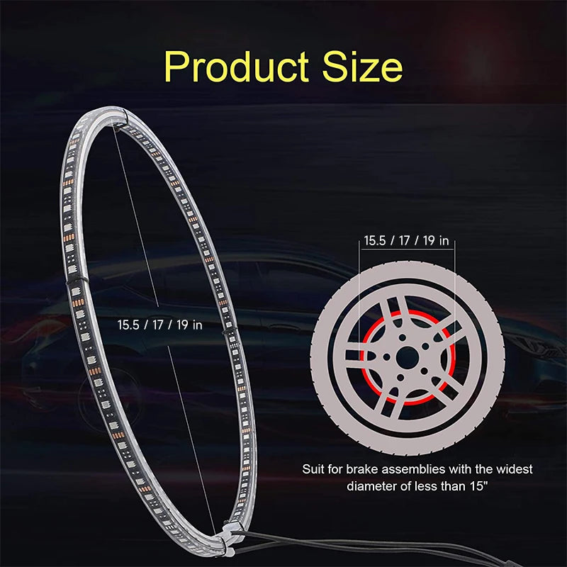 4 Pcs RGB Car Wheel Light For 15.5 inch 17 inch 19 inch APP/Remote Car Hub Light 12V LED With Brake Steering Phantom Neon Lamp