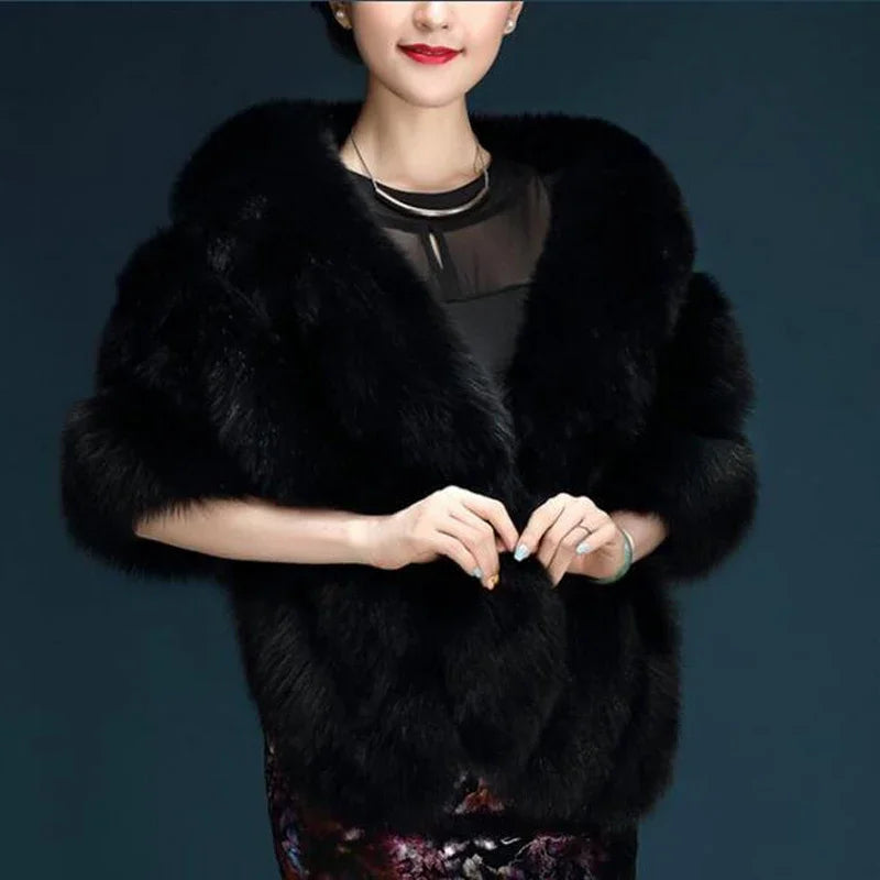 High Quality Women Bolero Bridal Shawl Faux Fur Wrap Wedding Cape Stole Shrug Bridal Winter Ivory Cloak Cover Up with Hook