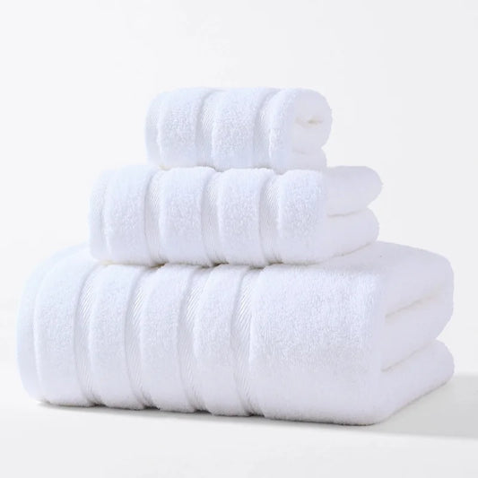 3pcs Towel Bundle Set,100%Cotton,Hand+Face+Bath Washcloth, Stripe Decor 70*140cm Home Hotel Solid White Grey Towels Gift