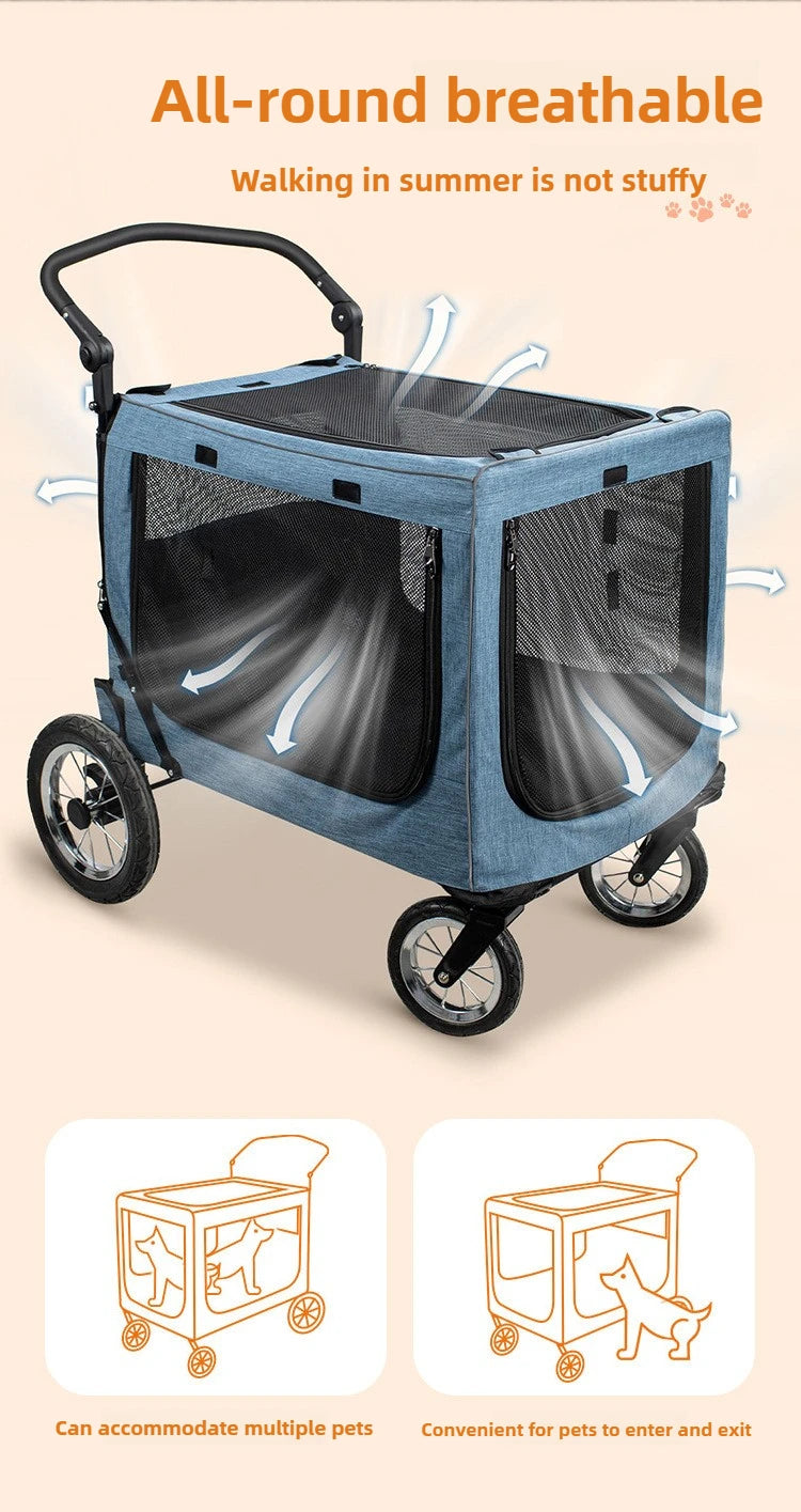 Large Dog Stroller Foldable Travel Portable Cat and Dogs  Strollers Strong and Durable Carriers Breathable Pet Products