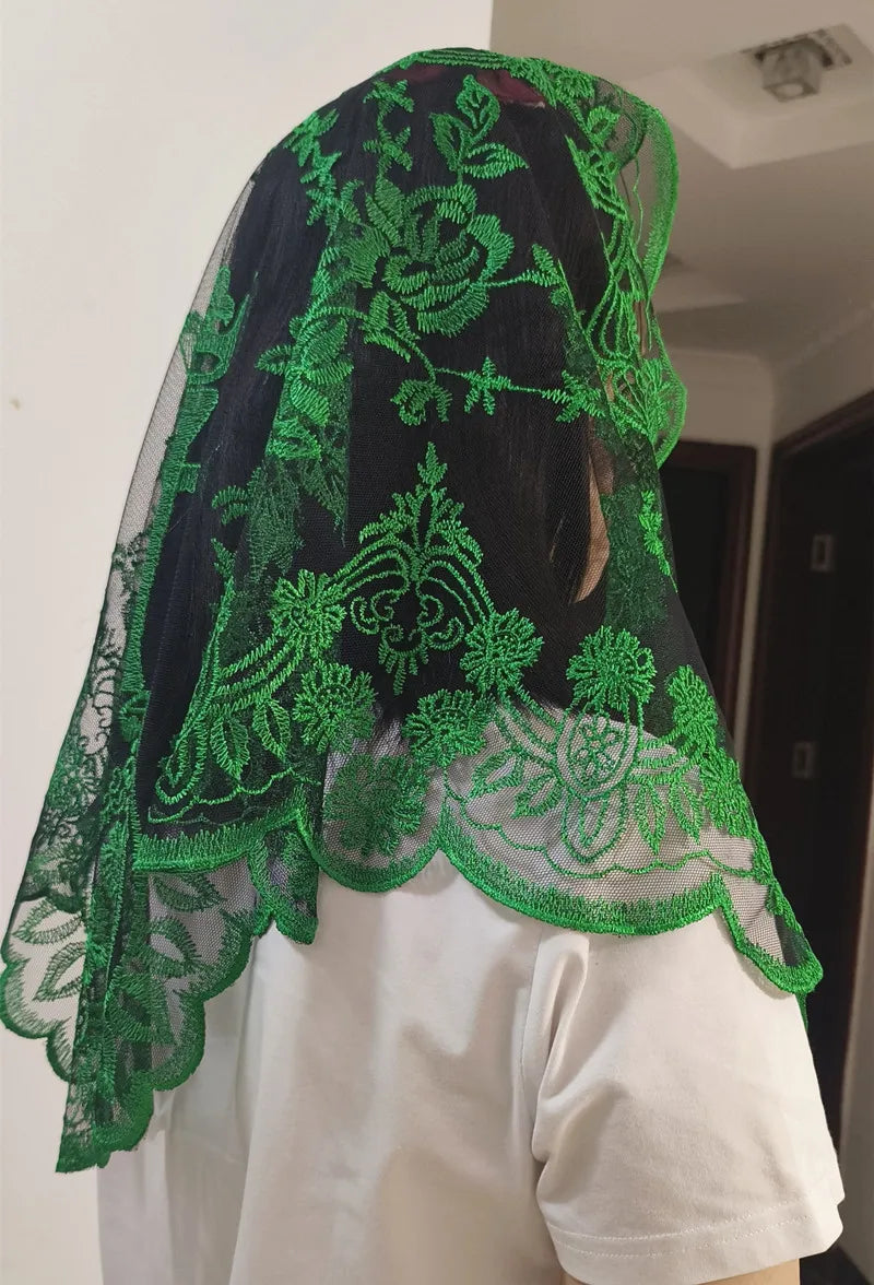 Women Head Covering Bridal Wedding Cross Embroidery Catholic Church Veil