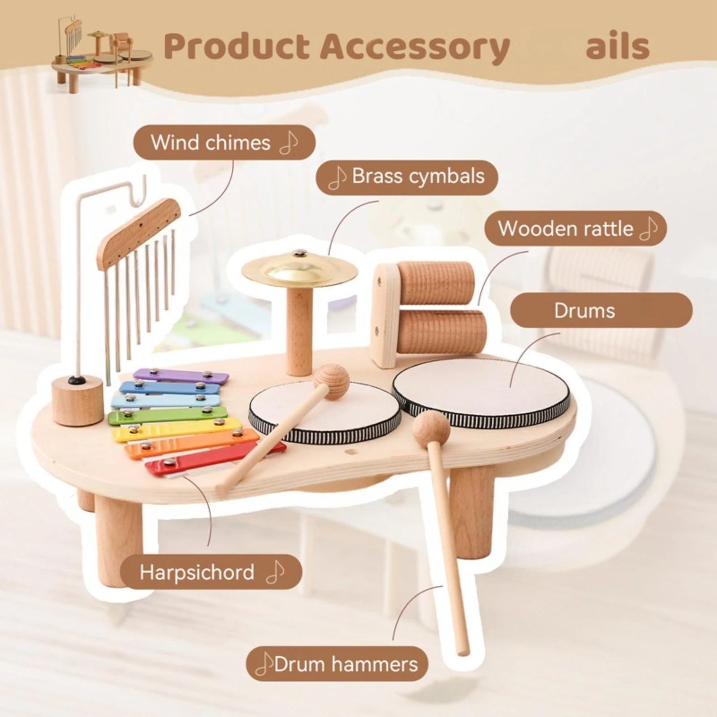 2026 New, Baby Rattle Toy 0-12 Months Musical Instrument Wooden  Toys Cartoon Animal Xylophone Baby Educational Toy Kid‘s Gift