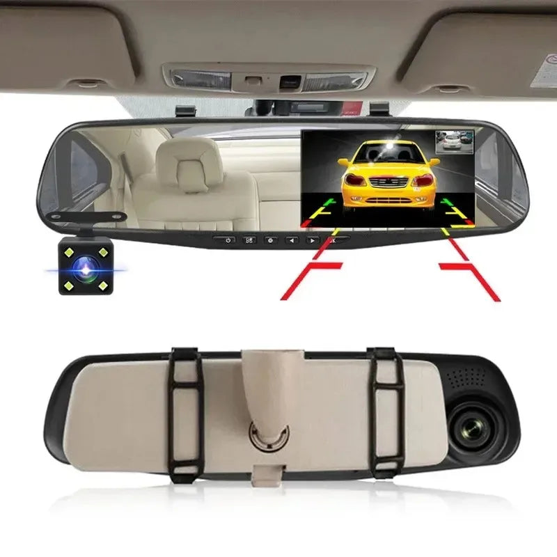1080P IPS 4.3Inch Driving Recorder Car DVR Rearview Mirror Dual Lens Car Recorder Front and Rear Camera Registrar Black Box New