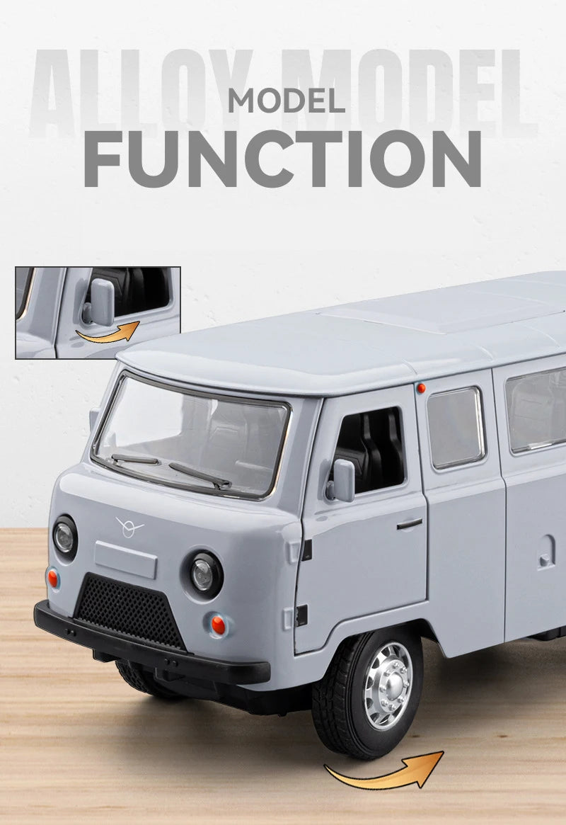 1:18 Russian UAZ TRAVELER BUS Alloy Model Car Toy Diecasts Metal Casting Pull Back Sound and Light Car Toys For Children Vehicle