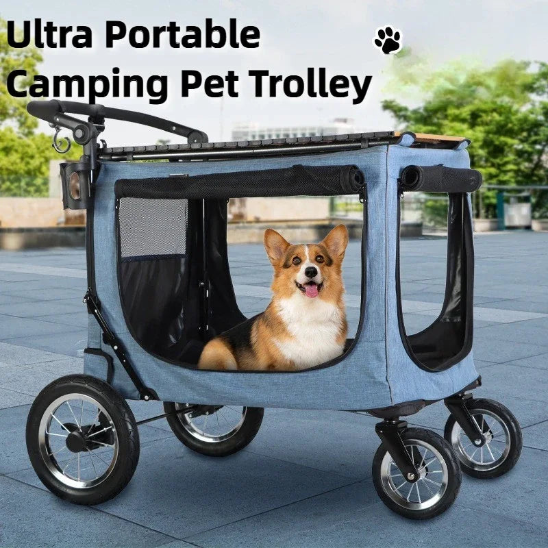 Large Dog Stroller Foldable Travel Portable Cat and Dogs  Strollers Strong and Durable Carriers Breathable Pet Products
