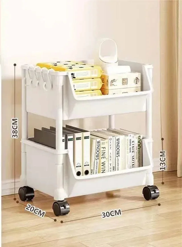 Trolley Storage Rack Multi-Layer Cart Movable Bookshelf Book Organize Rack with Wheels Portable Kitchen Bathroom Storage Cart