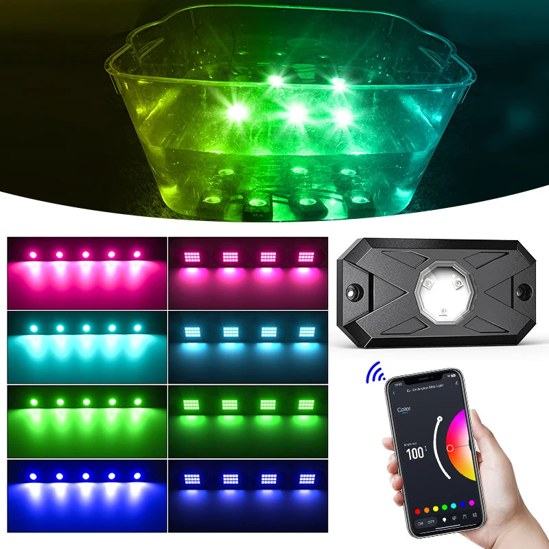 RGB LED Trail Rig Light Rock Lights 4/6/8 Pods Underglow App Remote Control Music Mode for Pickup ATV RZR UTV Chassis Lighting