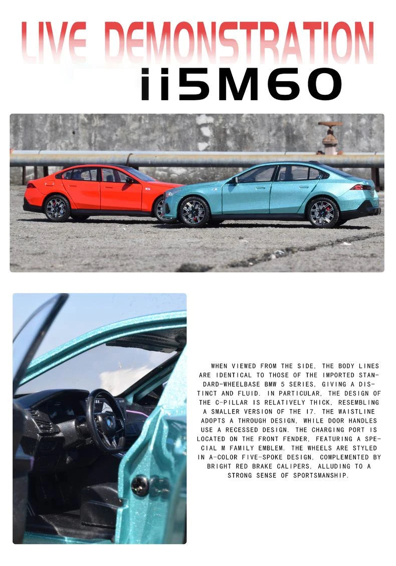 1:24 BMW i5 M60 Coupe Alloy Car Model Diecasts Metal Limousine Pure Electric Vehicles Car Model Simulation Sound Light Kids Gift