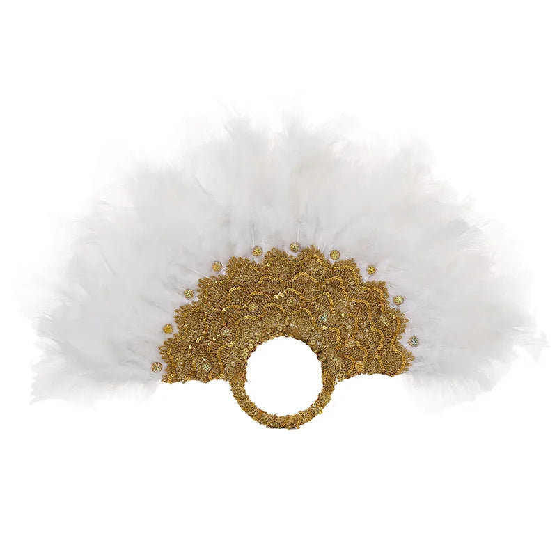 An elegant feather fan, pure white feather decoration, romantic fan, the perfect choice for photography props