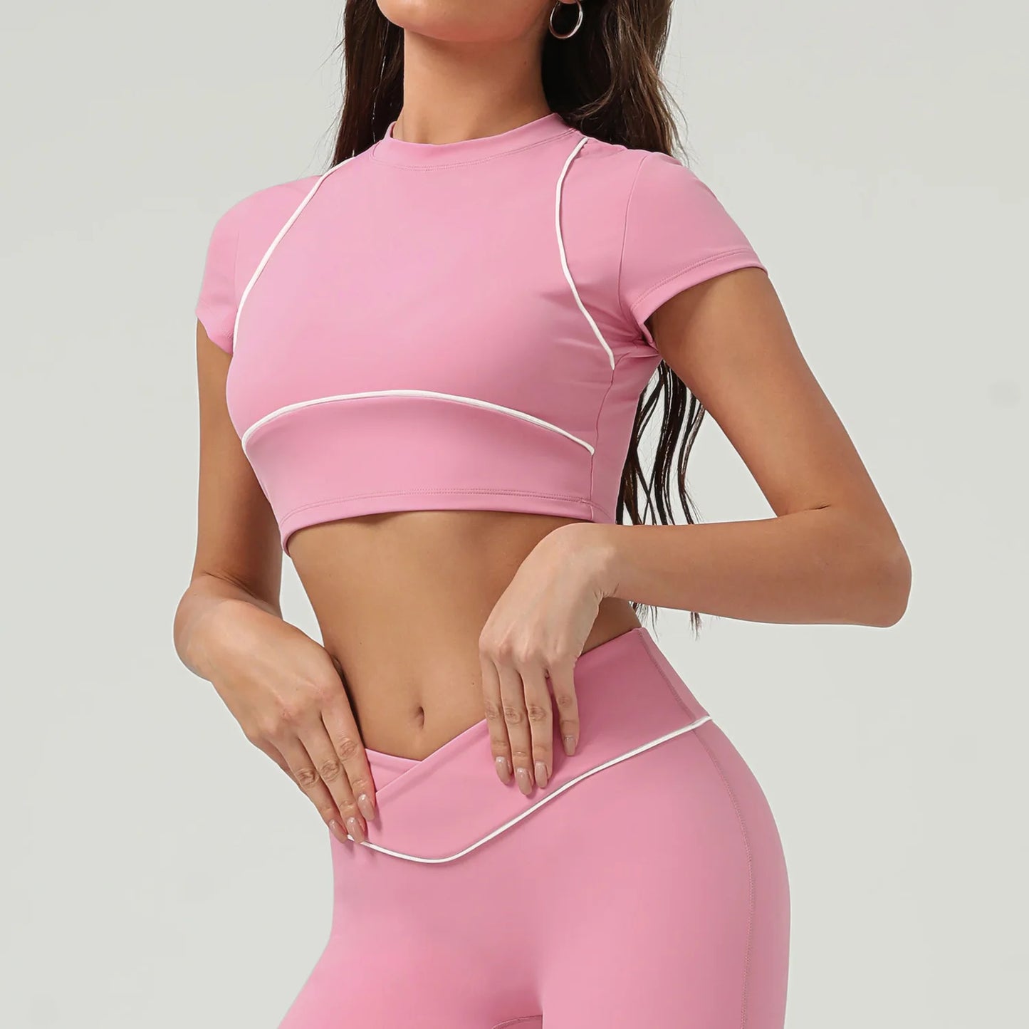 Yoga Top Sport T Shirts Women Fitness Clothes Workout Short-sleeved Crop Top Gym Running Active Wear Push Up Sport Top