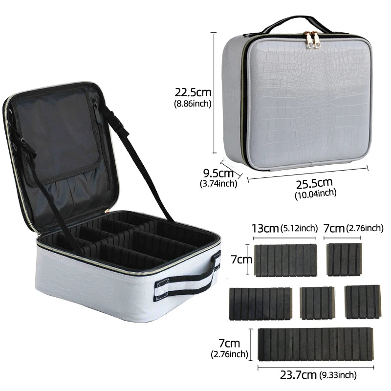 2021 New Crocodile PU Leather Cosmetic Bag Professional Make Up Box Large Capacity Storage Travel Toiletry Makeup Suitcase