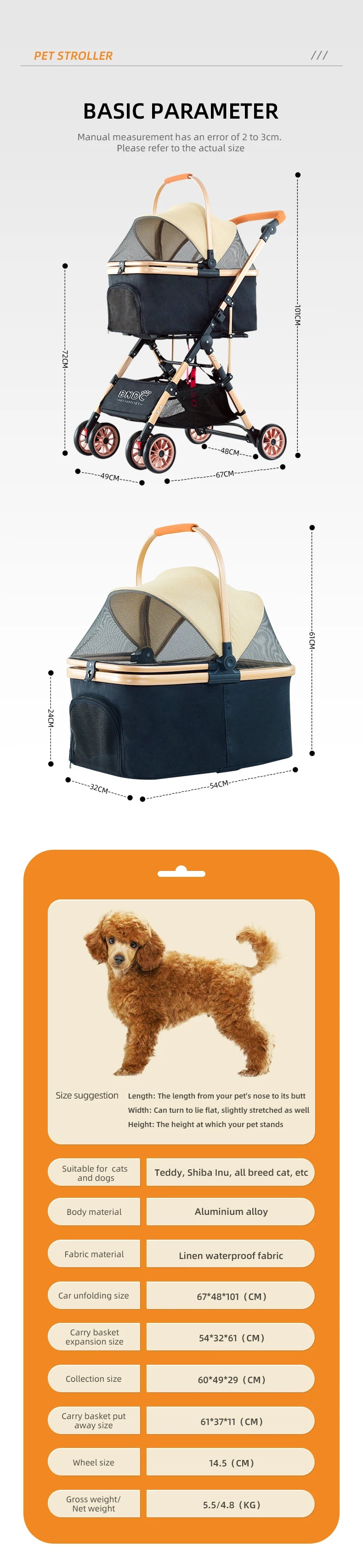 Shopping Pet Stroller Backpack Trolley Carrier With 4 Wheels Pet Bag Cat Breathable Backpack Pet Carrier Bag