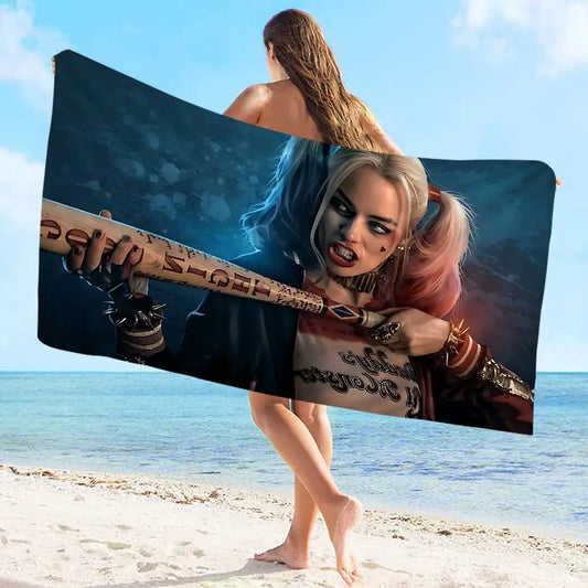 Flim Role H-Harley Q-Quinn Sexy Villain Beach Towels Shower Towel Sauna Travel Spa Microfiber Quick Dry Gym Accessories Cute