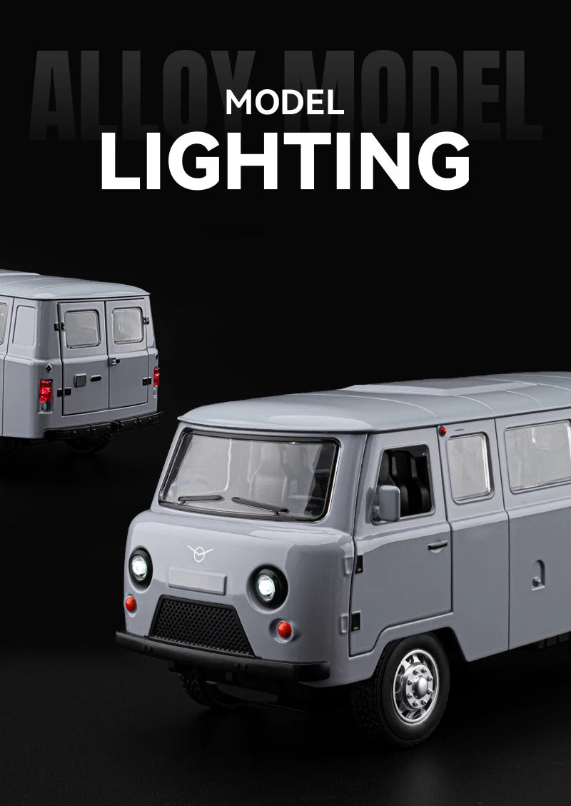 1:18 Russian UAZ TRAVELER BUS Alloy Model Car Toy Diecasts Metal Casting Pull Back Sound and Light Car Toys For Children Vehicle