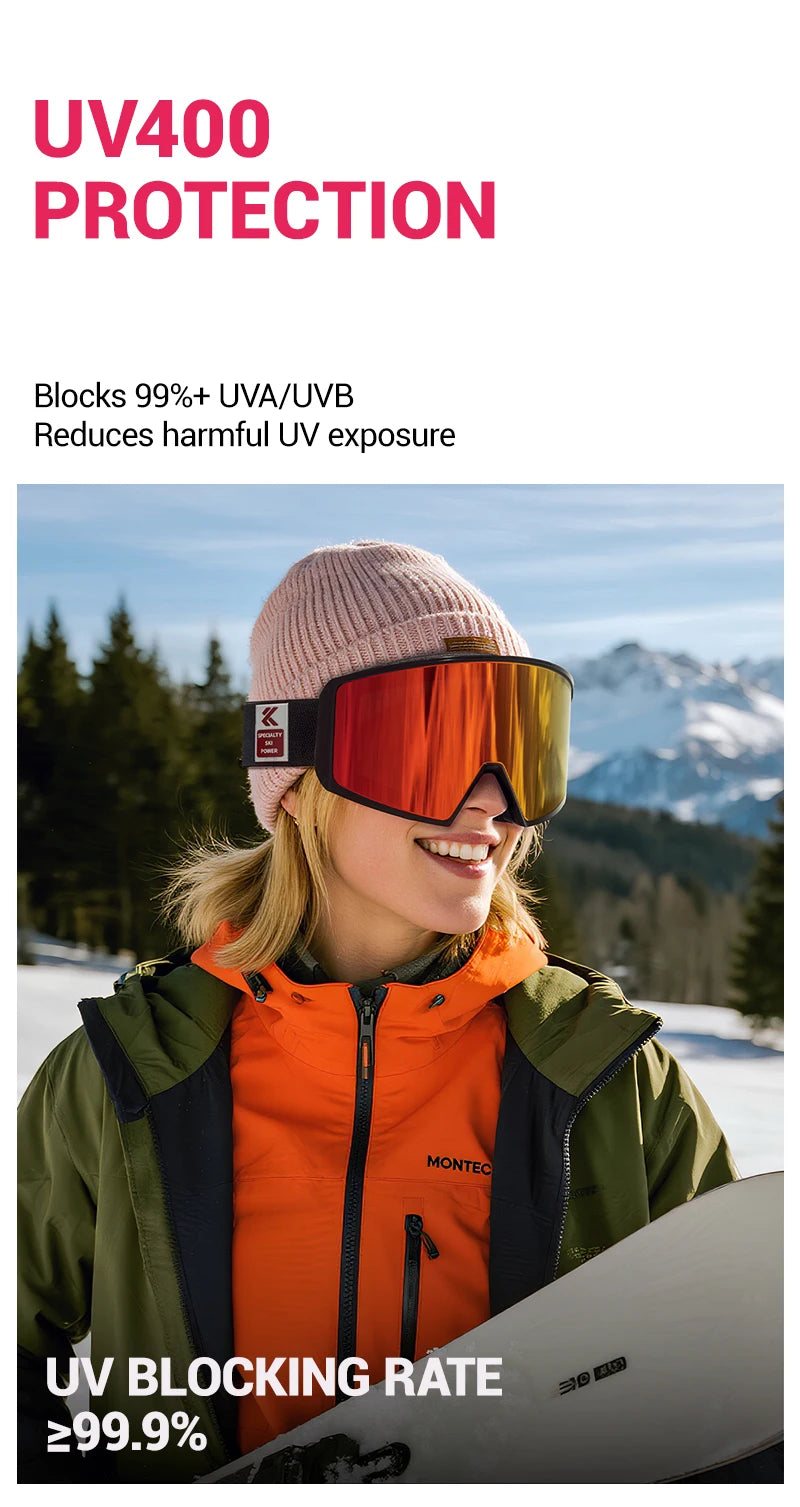 KAPVOE Ski Goggles Magnetic Double-Layer Anti-Fog Impact-Resistant Lenses Suitable for Male Female Teenagers UV400 Protection