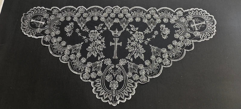 Women Head Covering Bridal Wedding Cross Embroidery Catholic Church Veil