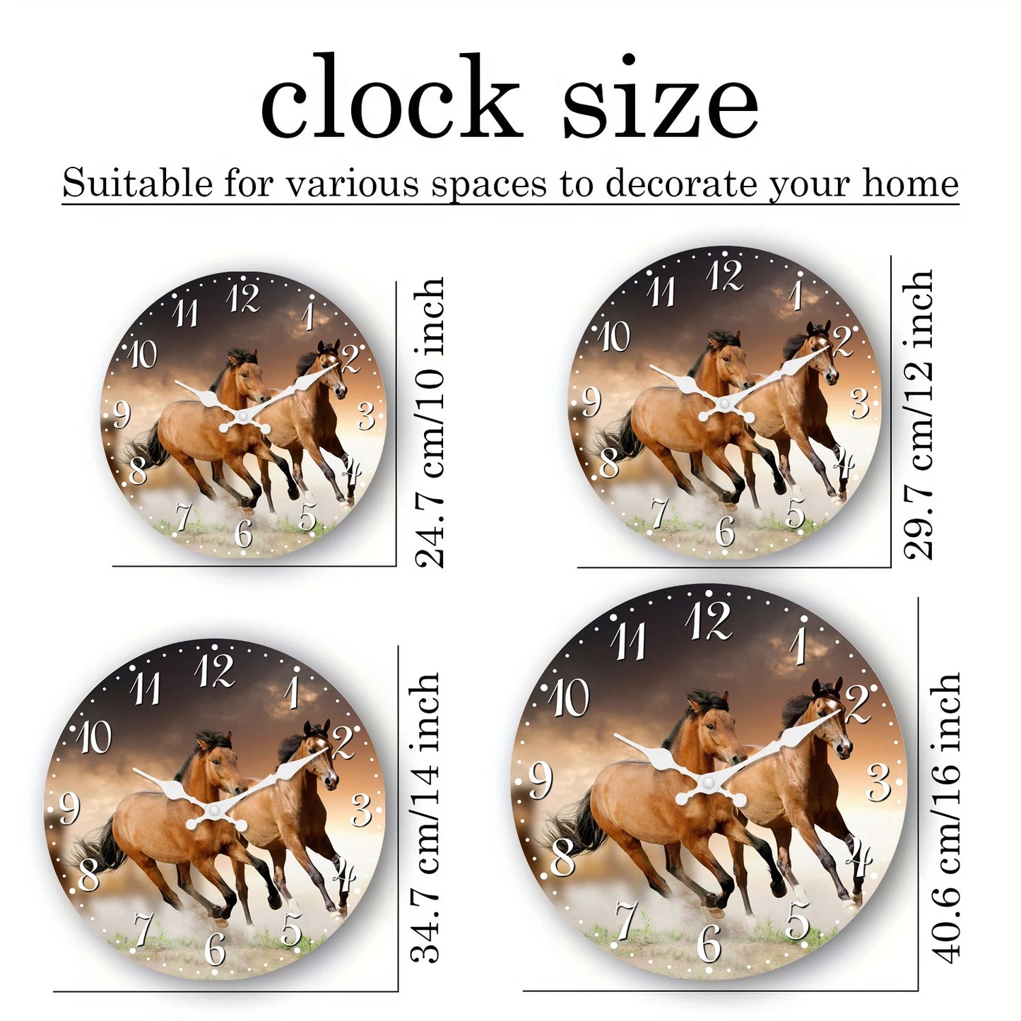 Personalized Animal Horse Element Wooden Wall Clock Living Room Bedroom Kitchen Home Decoration Wall Clock Silent Quartz Clock Holiday Gift 11.2inch Inches 15.6inch Inches (Without Batteries)