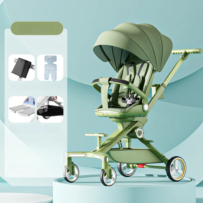 Baby stroller 0 to 3 years High view Shock absorption four wheels stroller folding Can sit or lie down lightweight baby stroller