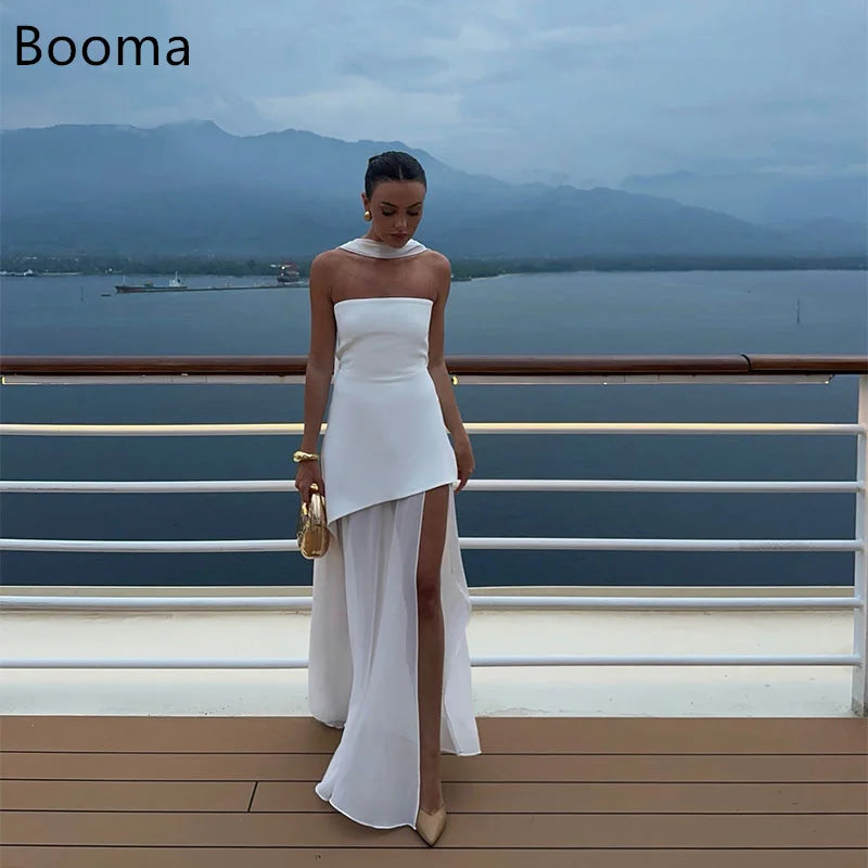 Booma Simple Sleeveless Wedding Dresses Side Split Satin Floor-Length Strapless Brides Gown Custom Made 2025