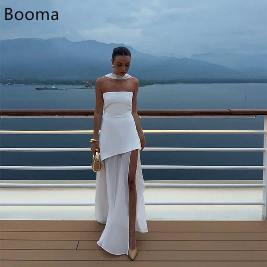 Booma Simple Sleeveless Wedding Dresses Side Split Satin Floor-Length Strapless Brides Gown Custom Made 2025