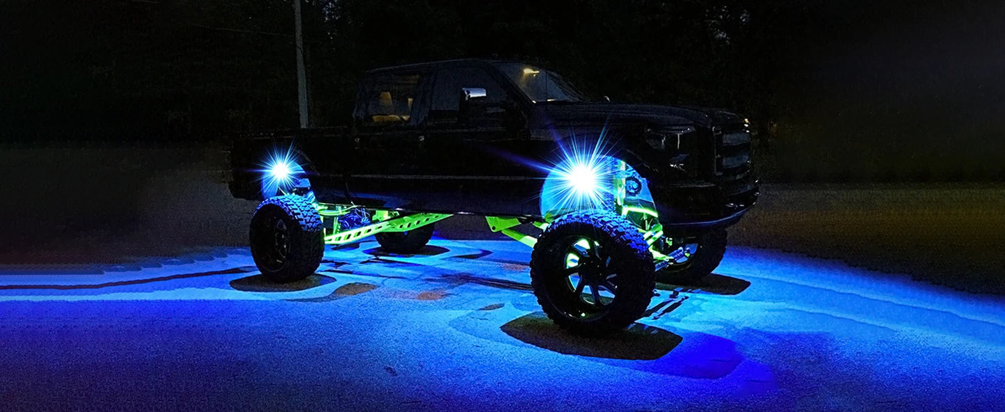 RGB LED Trail Rig Light Rock Lights 4/6/8 Pods Underglow App Remote Control Music Mode for Pickup ATV RZR UTV Chassis Lighting