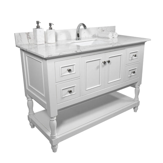 Carrara White Marble Color 43''x22" Bathroom Vanity Top Single Faucet Hole Undermount Ceramic Sink Back Splash-Engineered Stone