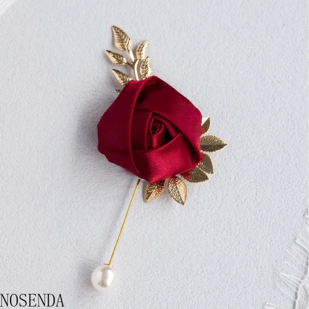 Groom Boutonniere Men Wedding Witness Brooch Silk Rose Boutonniere Man Corsage Pins Wedding Boutonniere Flower Prom Party