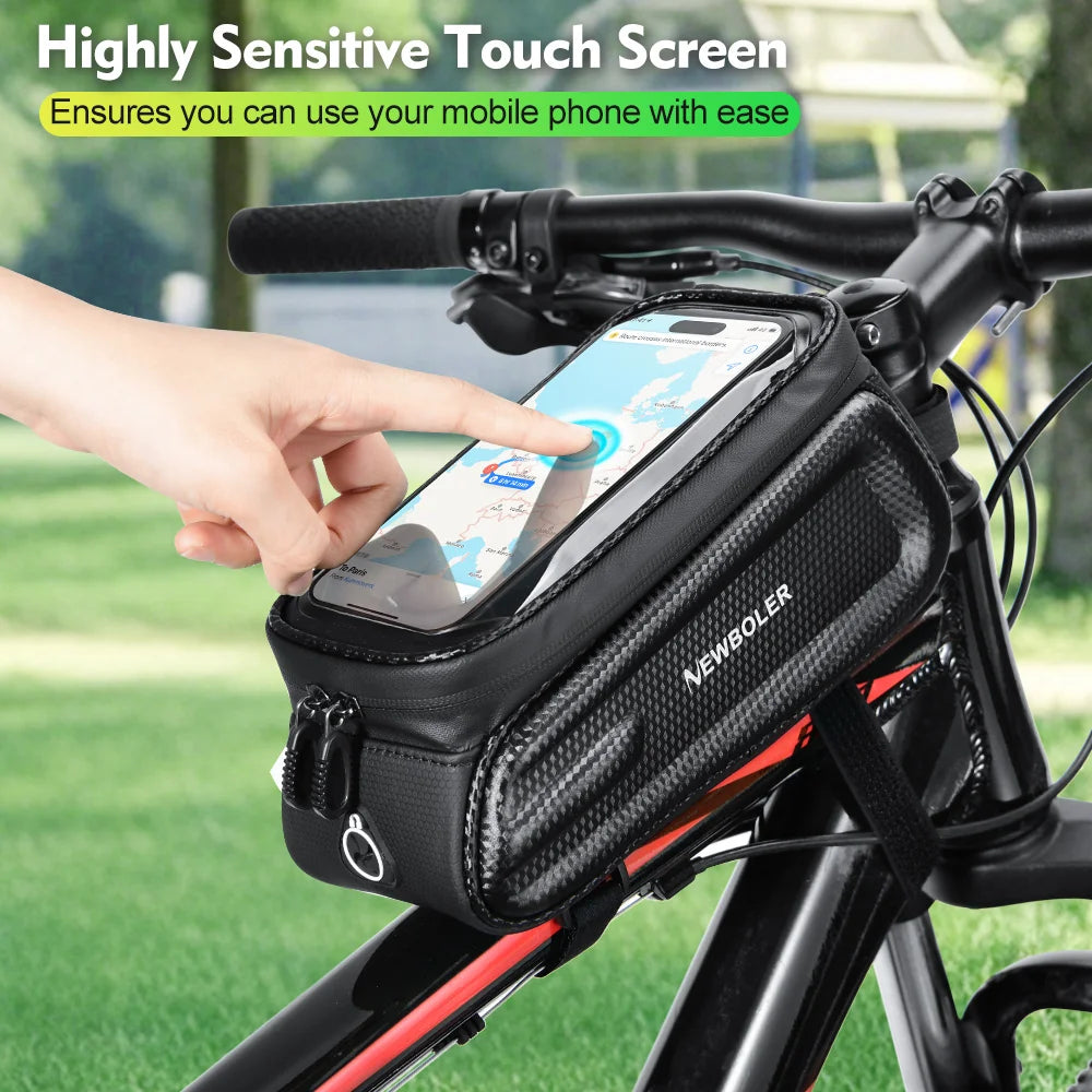 NEWBOLER Bike Bag 2L Frame Front Tube Cycling Bag Bicycle Waterproof Phone Case Holder 7.2Inches Touchscreen Bag Accessorie