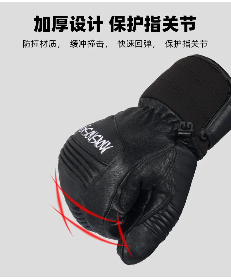 Three Fingers Sheepskin Winter Ski Gloves Women Windproof Waterproof Warm Durable Thickened Men Outdoor Sports Cycling Gloves