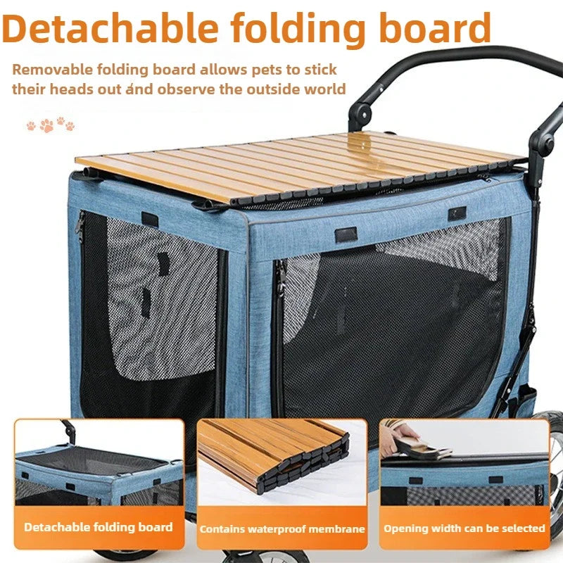 Large Dog Stroller Foldable Travel Portable Cat and Dogs  Strollers Strong and Durable Carriers Breathable Pet Products