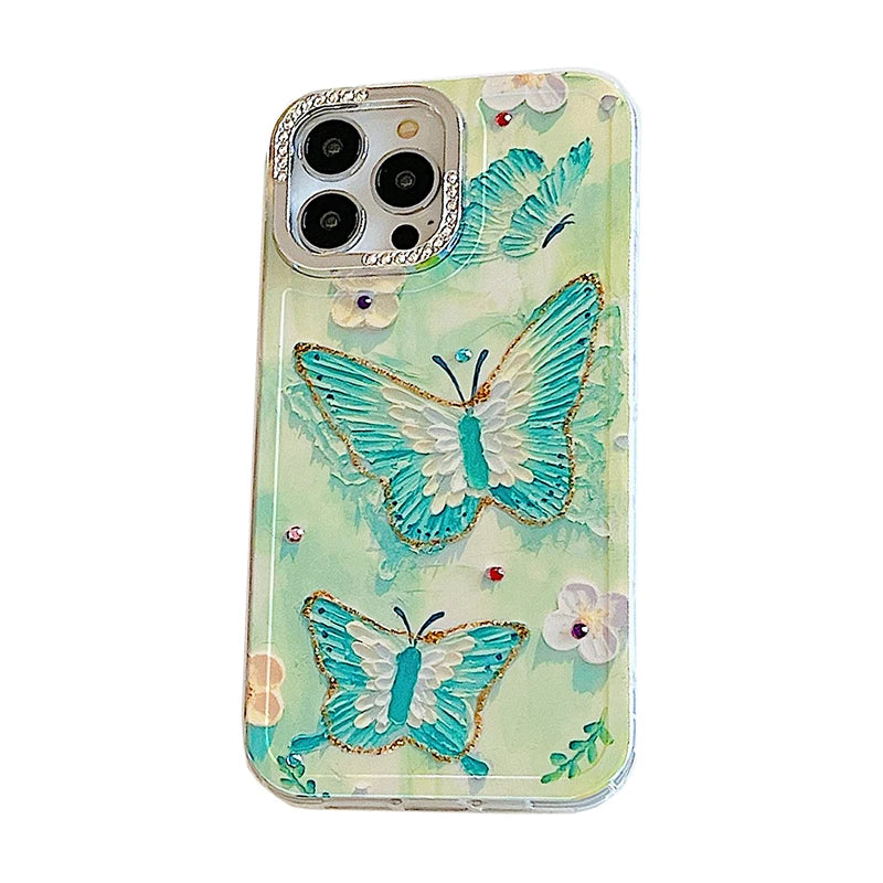 Stylish Laser Bling Butterfly Shockproof Phone Case For iPhone 15 14 13 12 16 Pro Max Glossy Back Cover