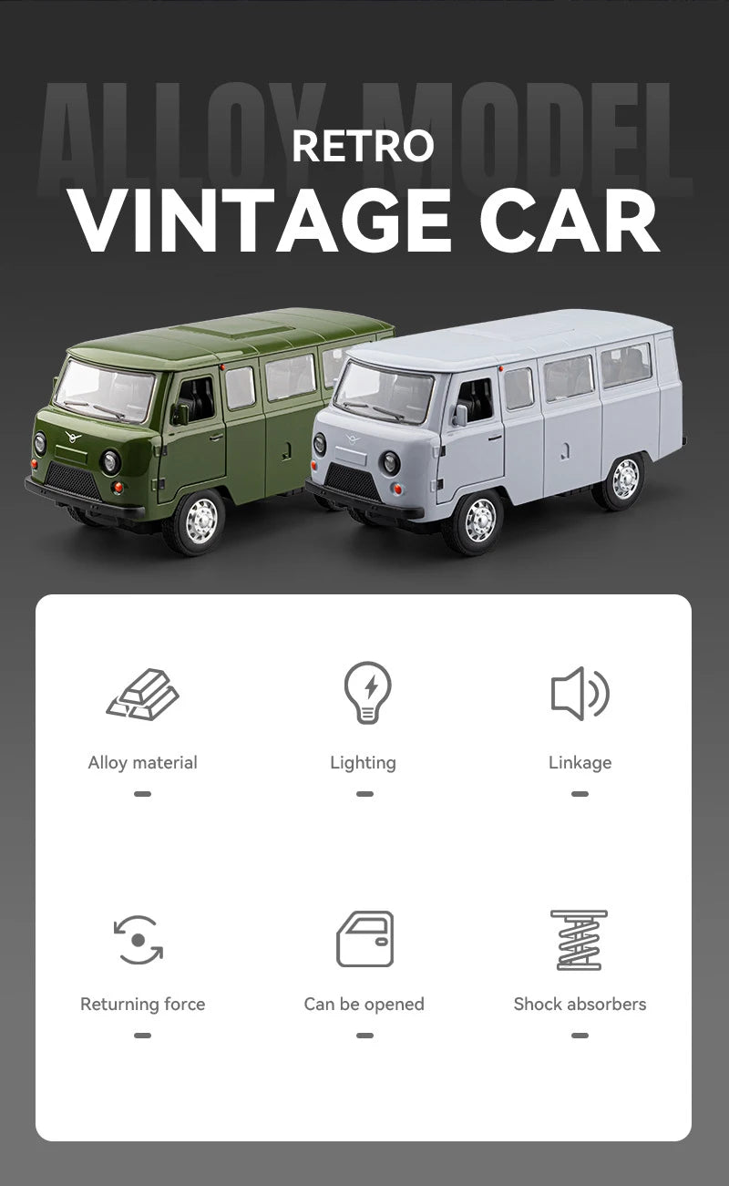 1:18 Russian UAZ TRAVELER BUS Alloy Model Car Toy Diecasts Metal Casting Pull Back Sound and Light Car Toys For Children Vehicle