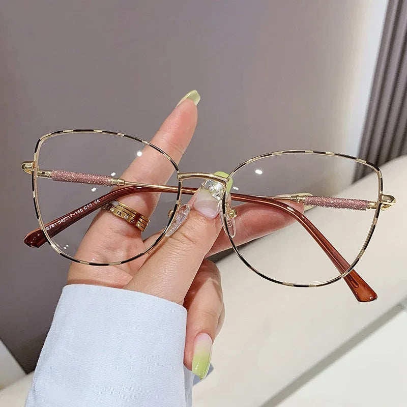 New Fashion Brand Design Cat Eye Photochromism Prescription Reading Glasses Women Anti Blue Light Frame Clear Hyperopia Eyewear