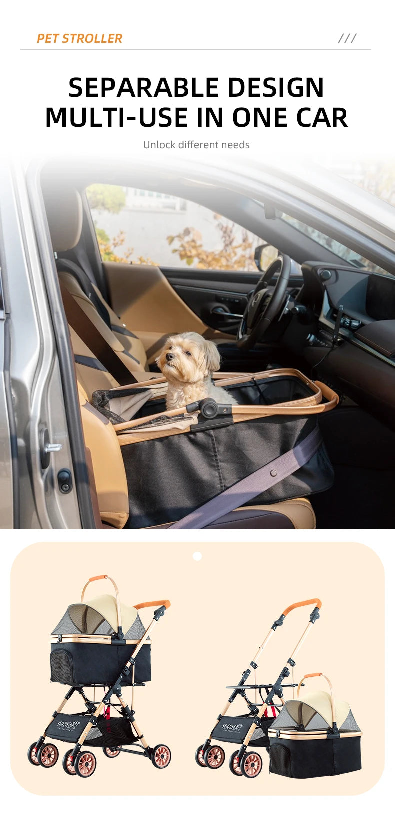 Shopping Pet Stroller Backpack Trolley Carrier With 4 Wheels Pet Bag Cat Breathable Backpack Pet Carrier Bag